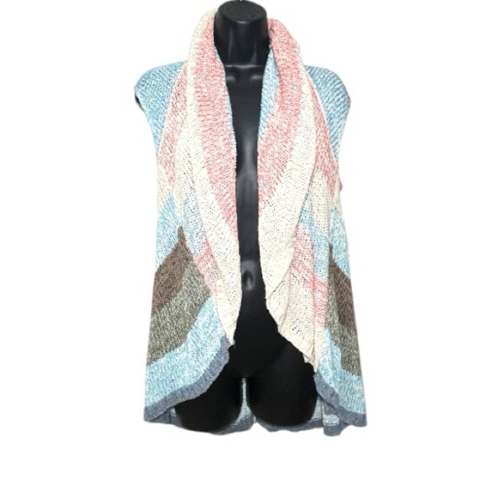 CAbi Multicolor Knit Open Front Cardigan Vest